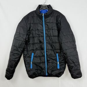 Men’s XXL Black Puffer Jacket Blue Zipper Pockets Lightweight Insulated